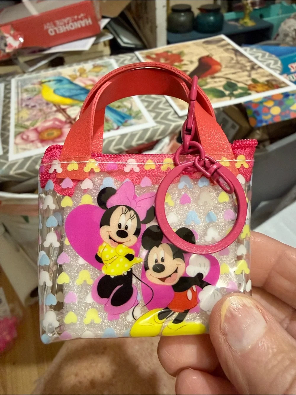 Disney Pink Clear Mini Tote Keychain with Minnie & Mickey